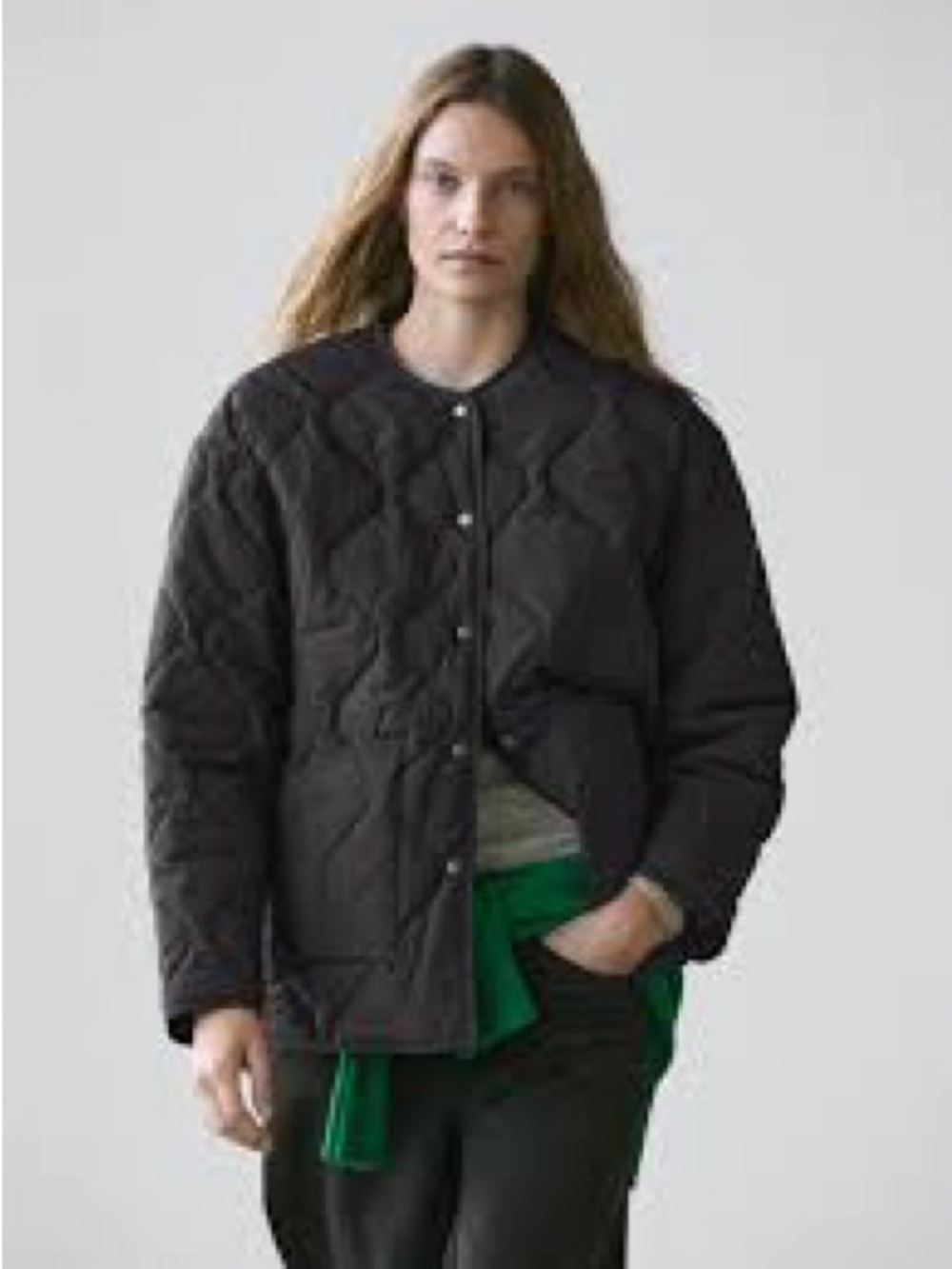 Evereve Black Quilted Snap-Front Puffer Jacket